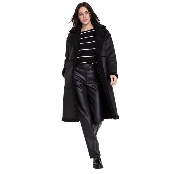 BCBGMAXAZRIA Single-Breasted Faux-Shearling Black Coat XS‎ - Picture 1 of 6